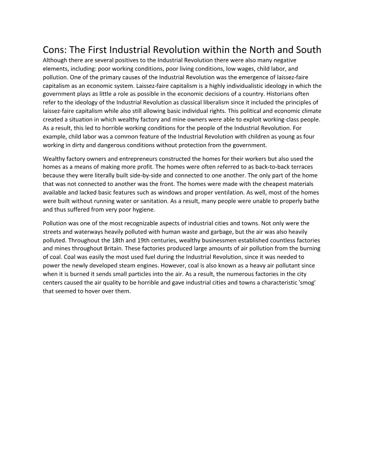 Cons of the Early Industrial Revolution