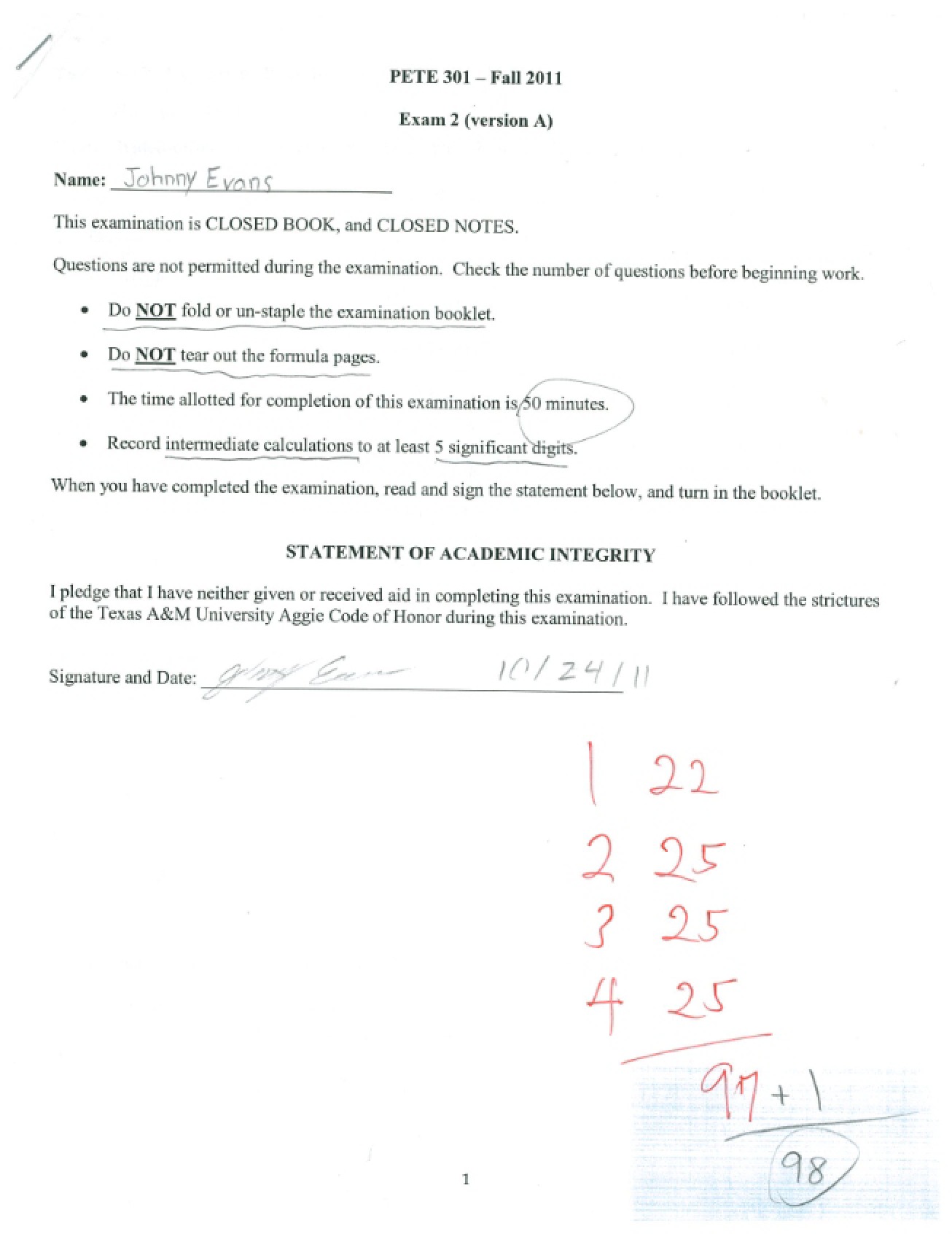 Numerical Methods Exam 2 (Fall 2011b) - PETE 301
