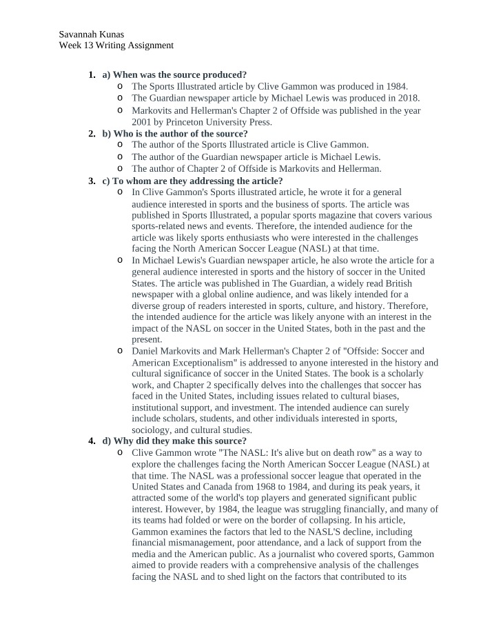 Writing Assignment for Week 13