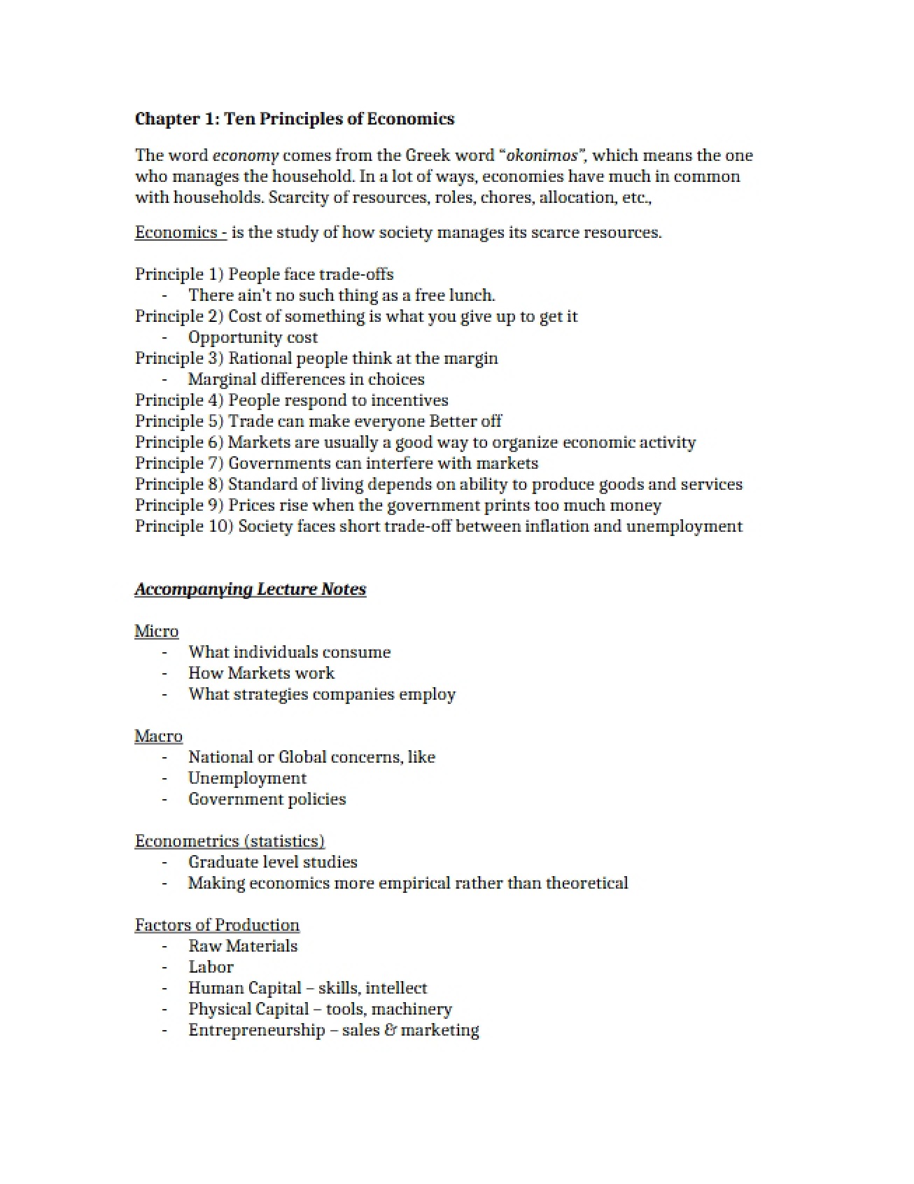 Ten Economic Principles (Chapter 1)