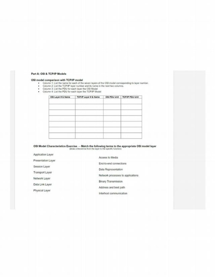 Comparison of OSI and TCPIP Model Layers, PDUs, and Characteristics - Exercise