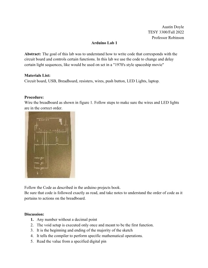 Arduino Coding and Circuit Control