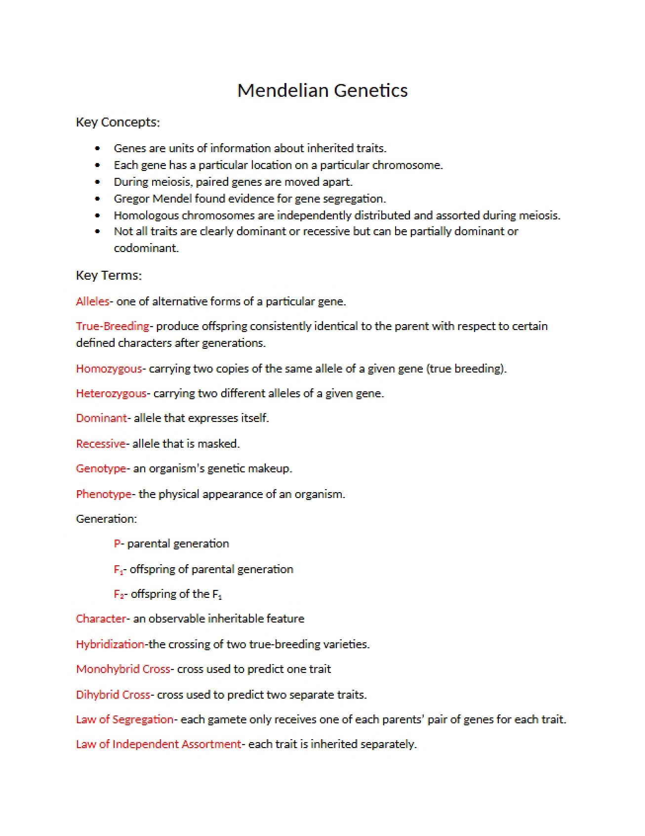 Genetics of Mendel
