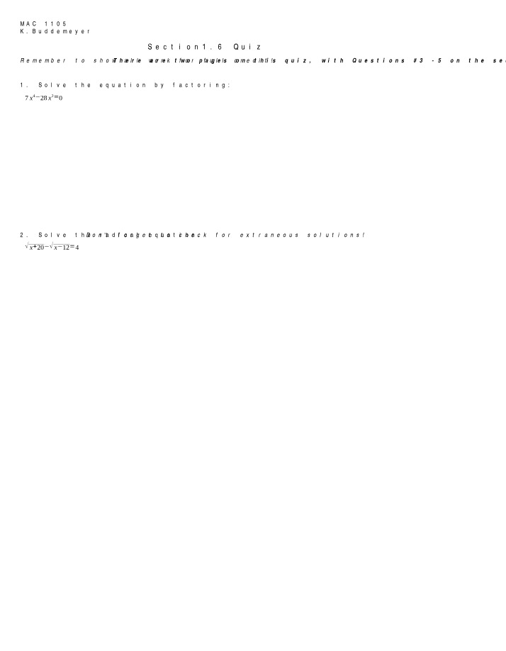 MAC1105 College Algebra Document Beta