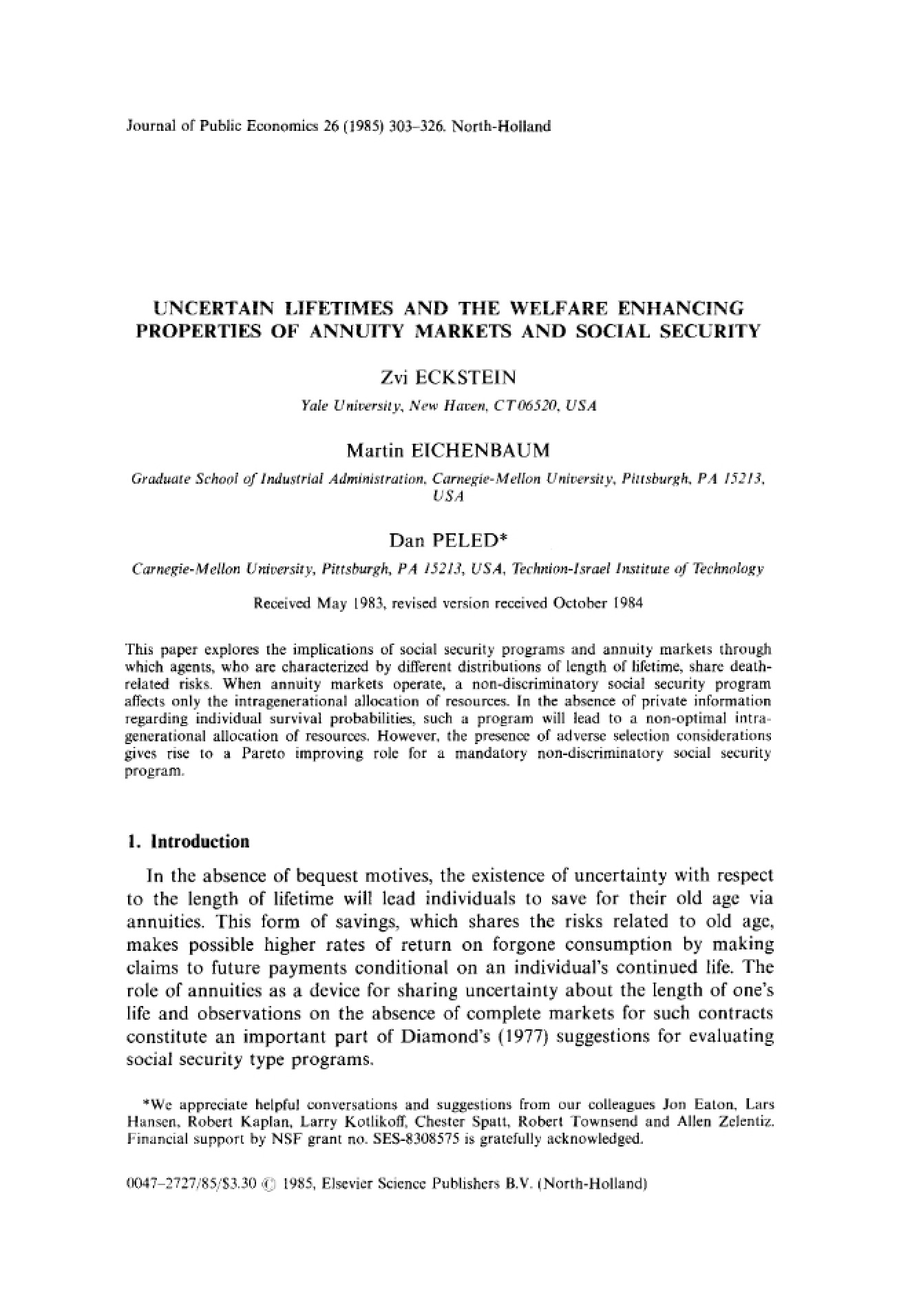 Annuity Markets, Social Security, and Welfare Enhancement in Uncertain Lifetimes