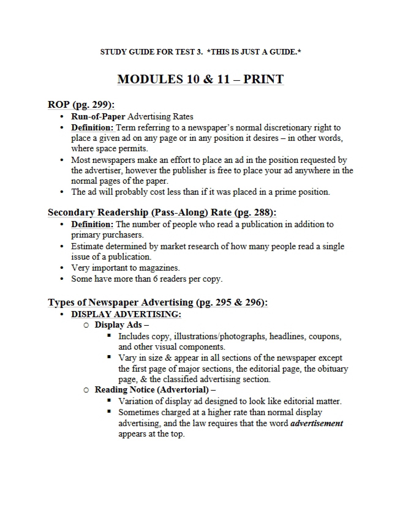 Test Three Review Material