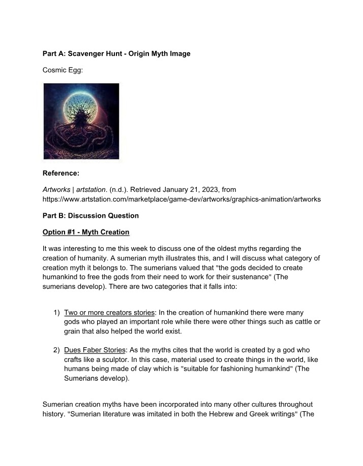Influence of Sumerian Creation Myths on Religion and Afterlife
