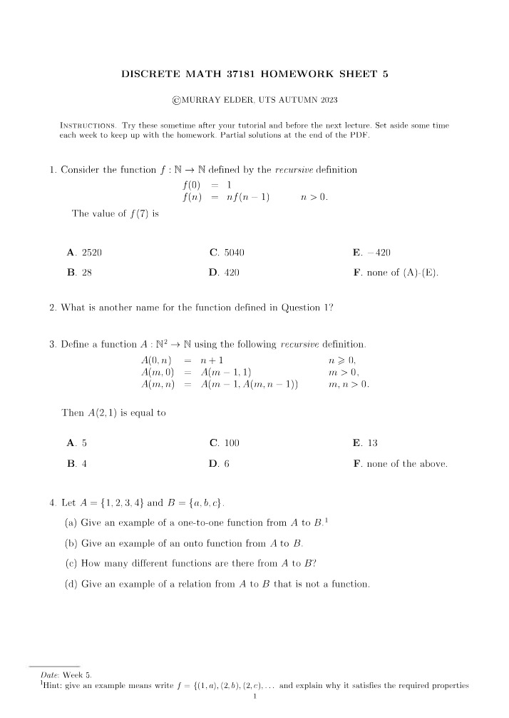 37181 Homework Sheet 5