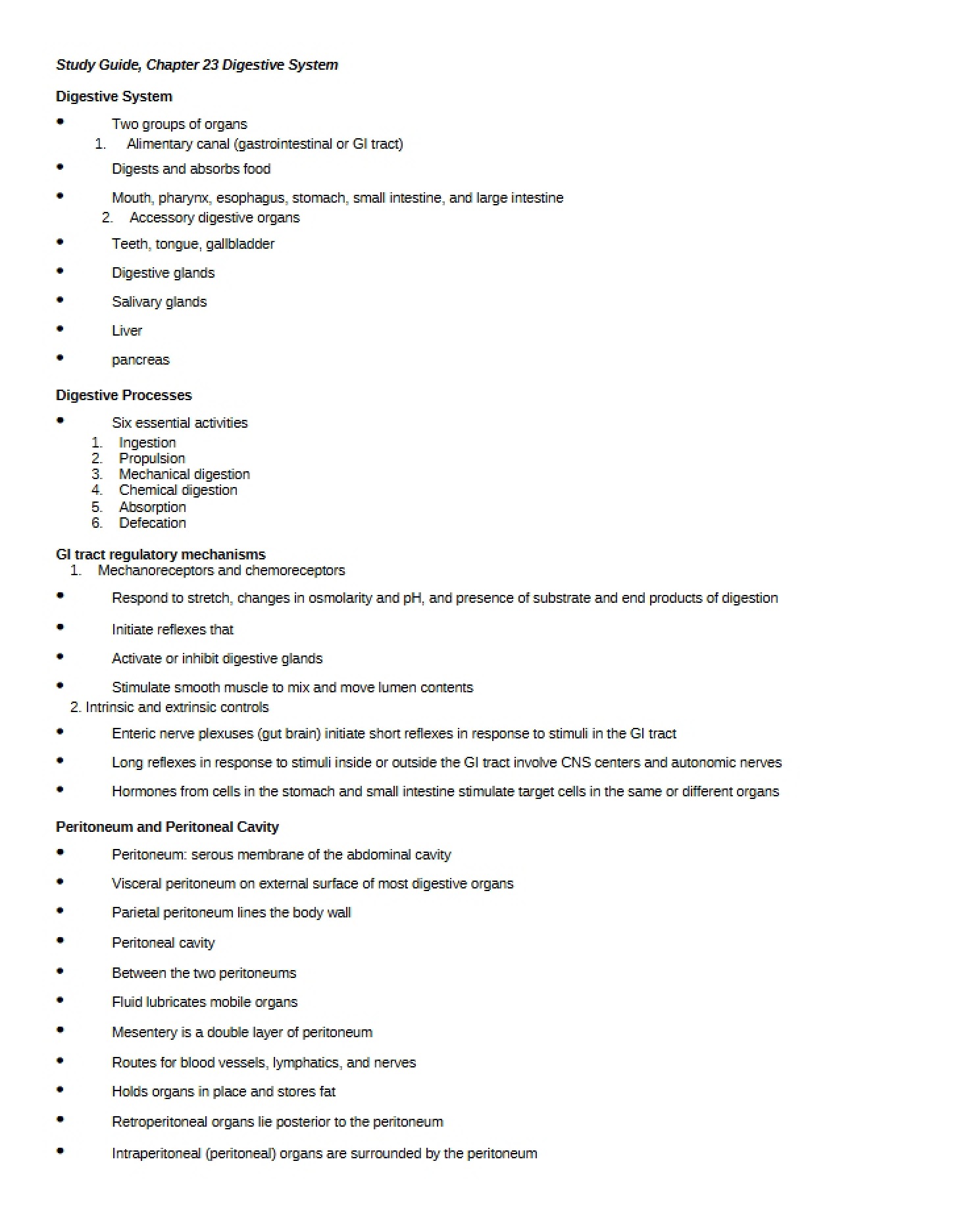 Digestive System Chapter 23 Study Guide