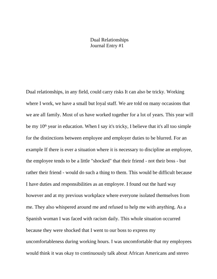 Journal Entry #1 - Dual Relationships