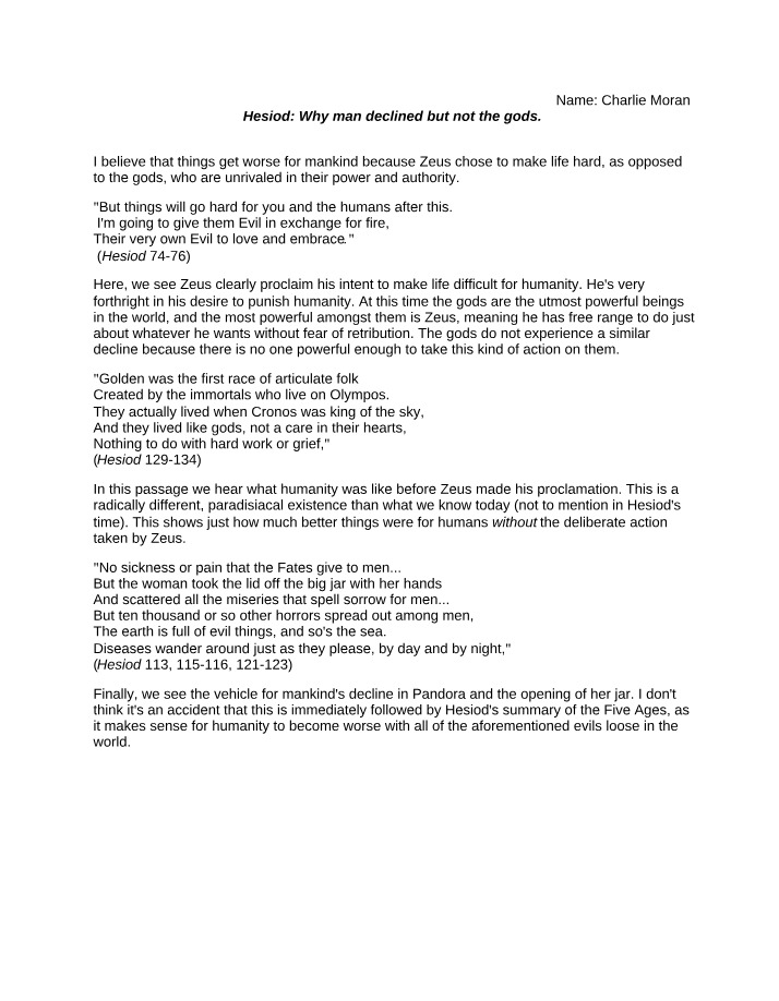 Why man declined but not the gods - Hesiod