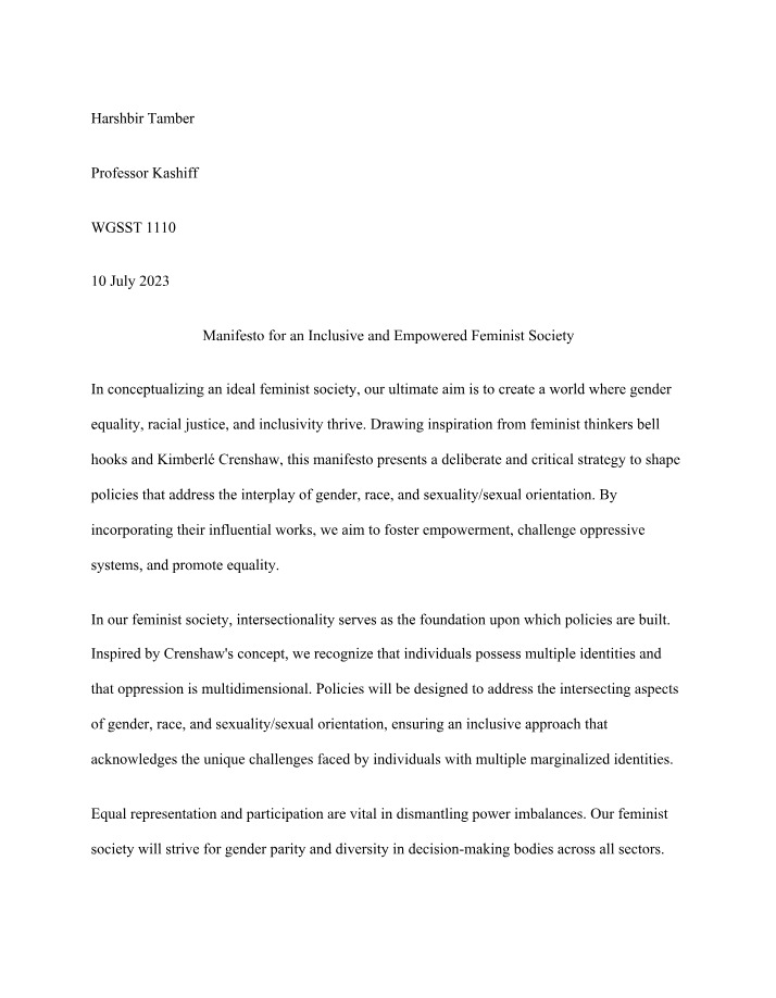 Inclusive and Empowered Feminist Society Manifesto