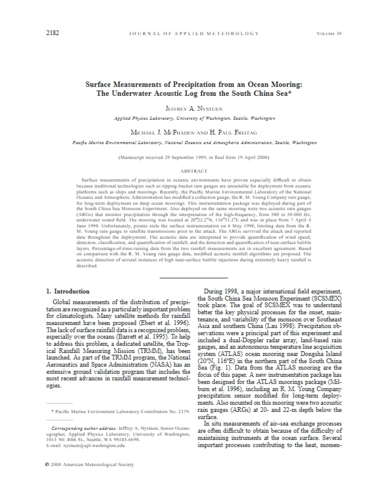 Mooring-Based Ocean Precipitation Measurement