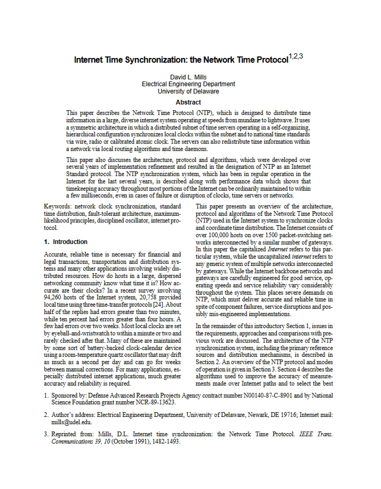 Time Synchronization for Internet