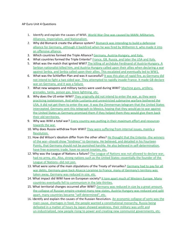 WWI Causes, Bismarck's Alliance System, and Triple Alliance-Entente Questions