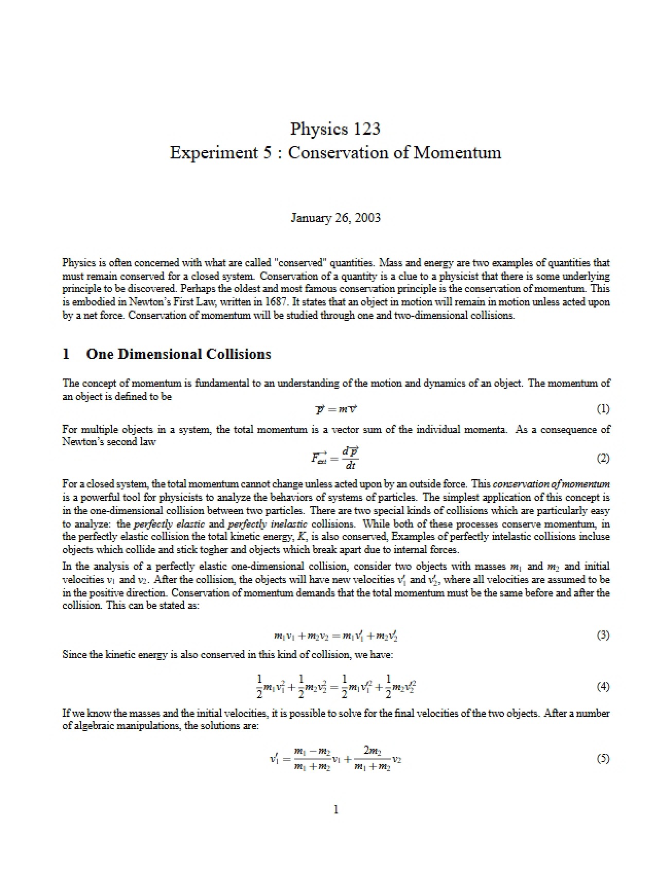 Conservation of Momentum Experiment (Lab 5)