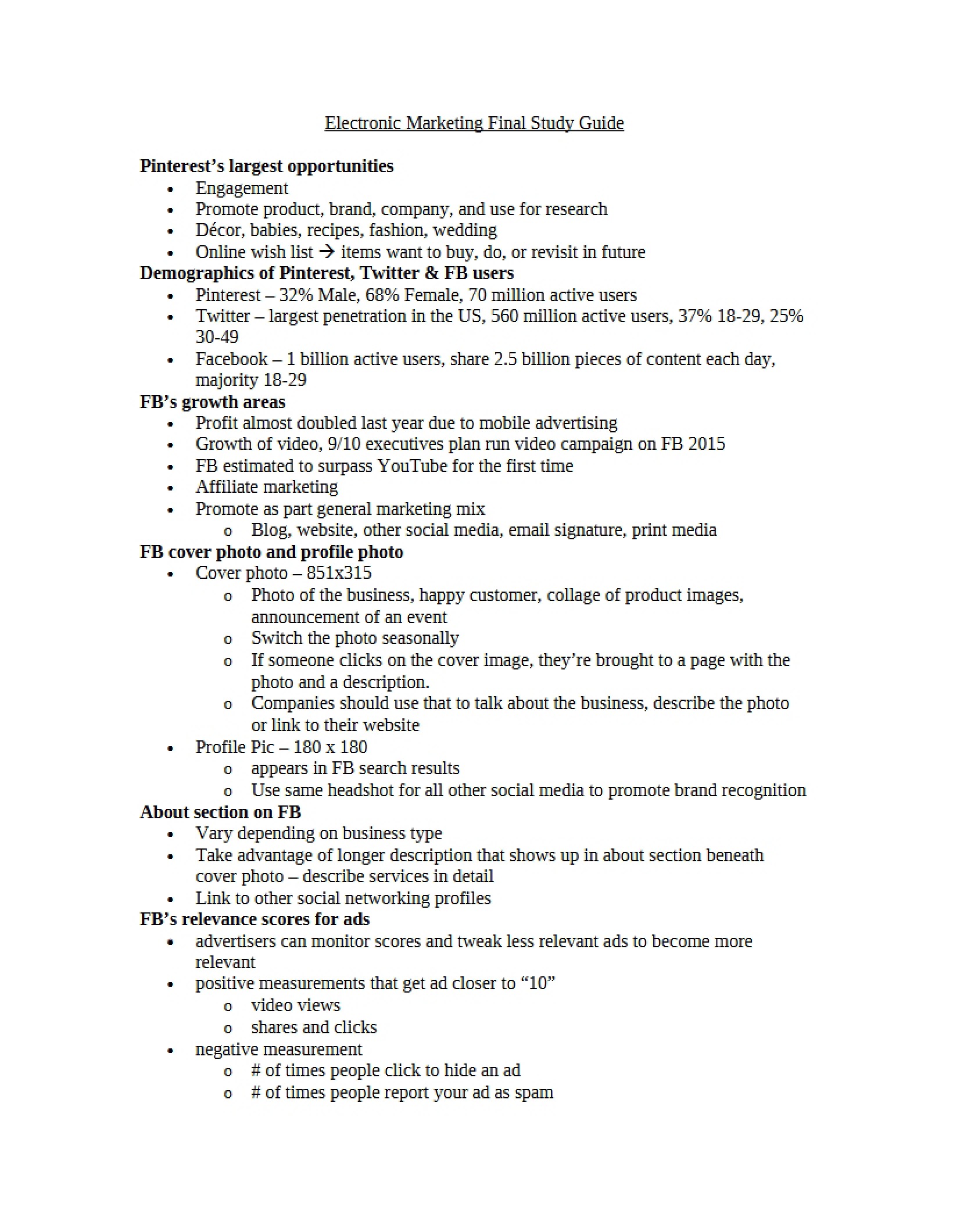 Study Guide for Final Electronic Marketing