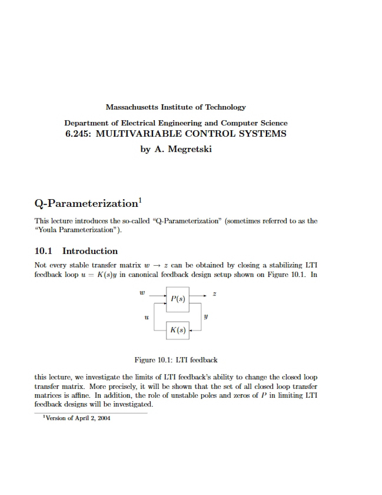 Parameterization: Q
