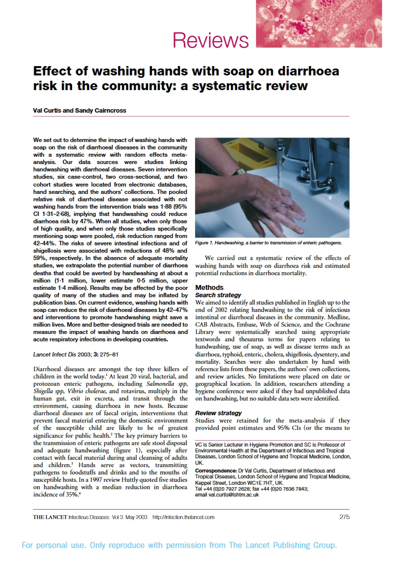 Community Diarrhoea Risk Soap Handwashing Effects