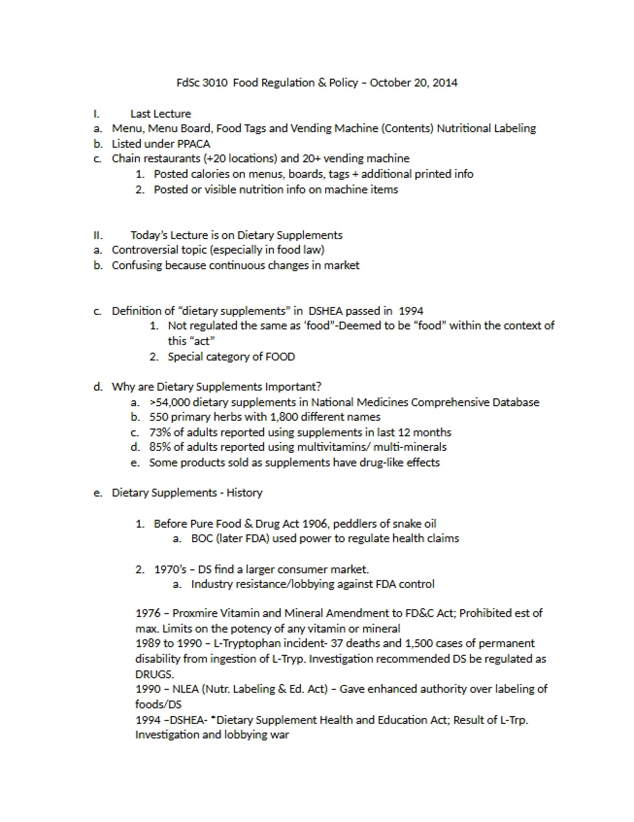 Outline for Lecture Eight (Oct 20, 2014)