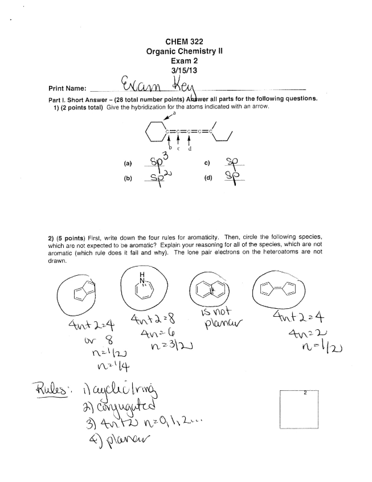 Organic Chemistry II - Exam 2 Solutions (2013)