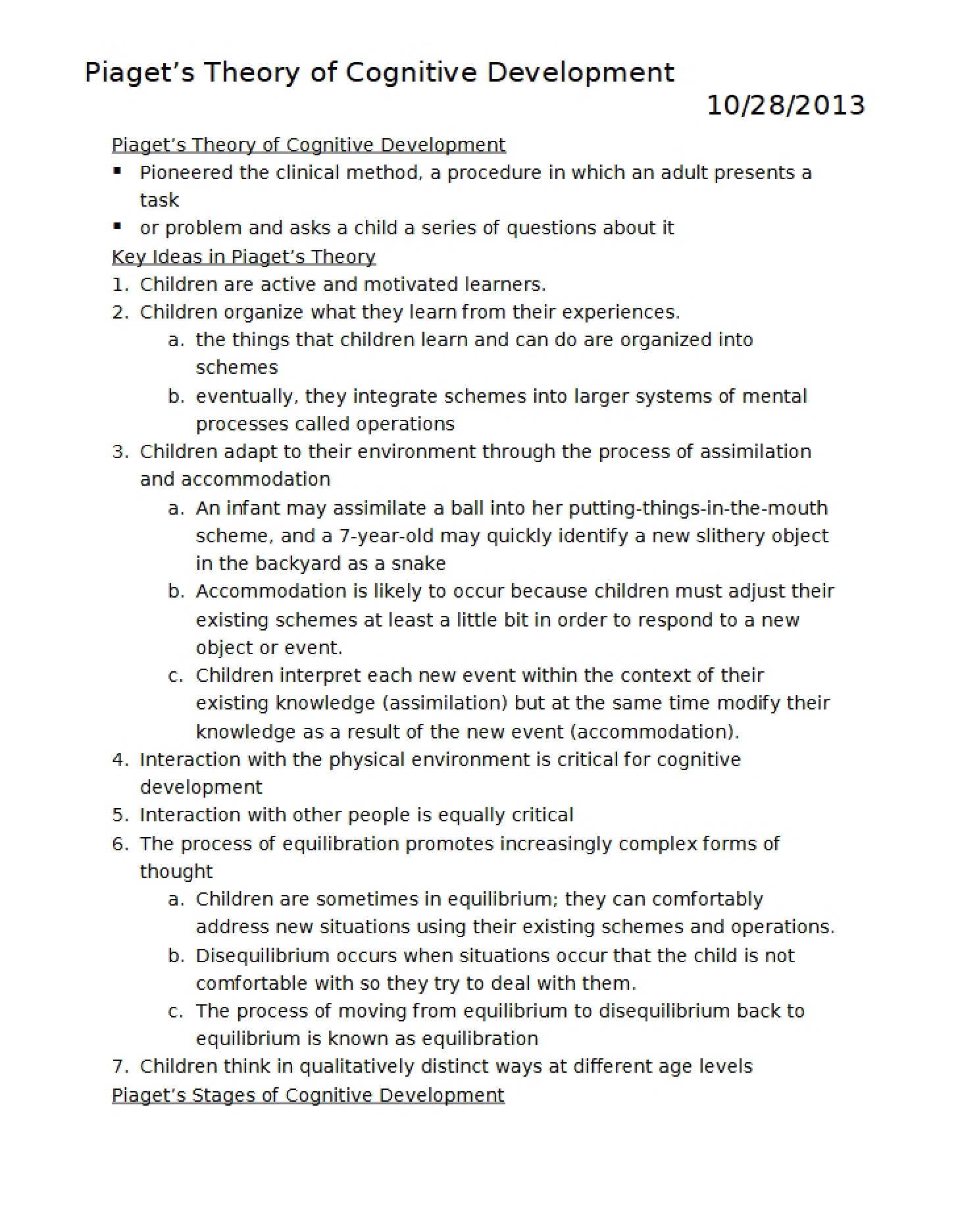Cognitive Development Theory by Piaget
