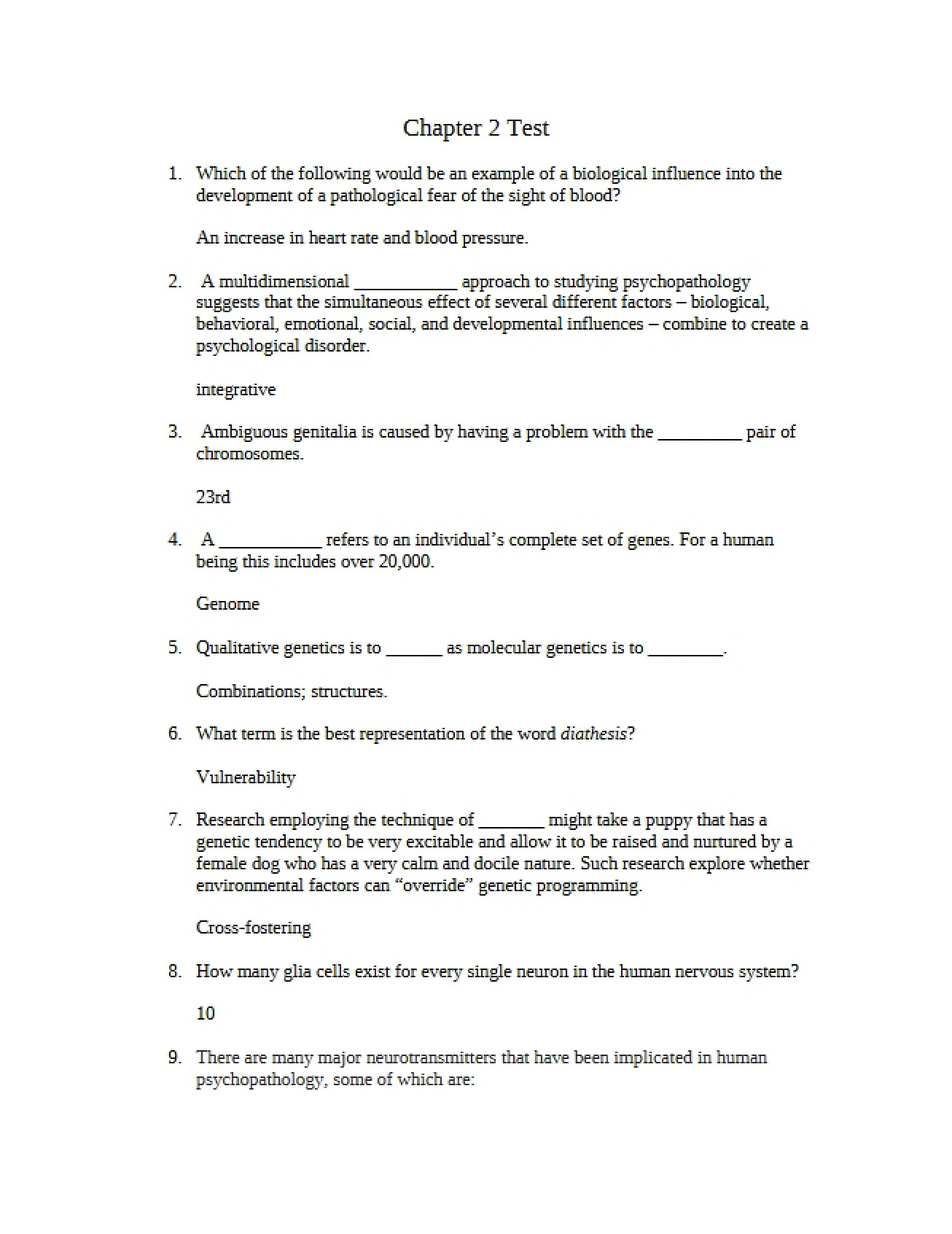 Test on Chapter Two