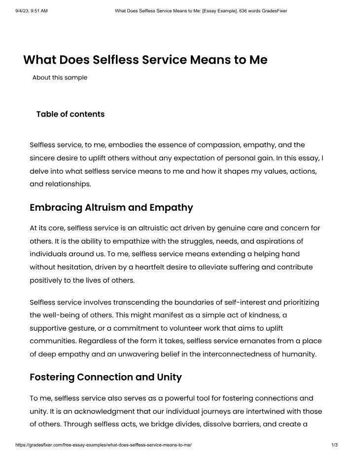 What Selfless Service Means to Me