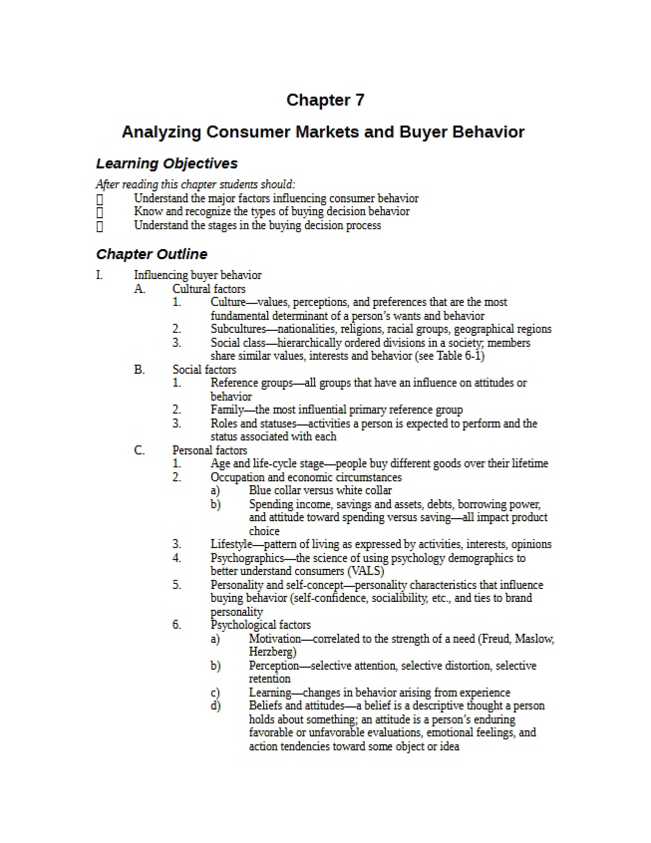 Buyer Behavior and Consumer Market Analysis Chapter Seven