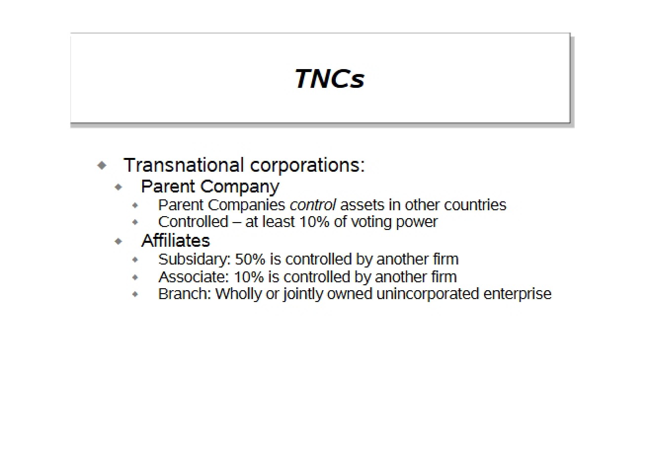 Role of Transnational Corporations (TNCs)