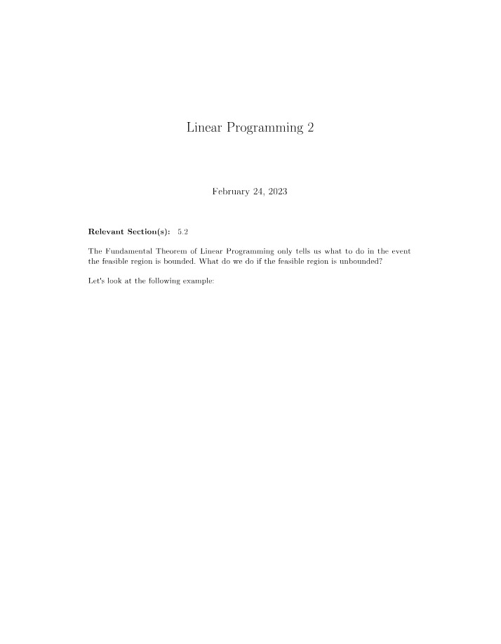 Linear Programming Problems 2
