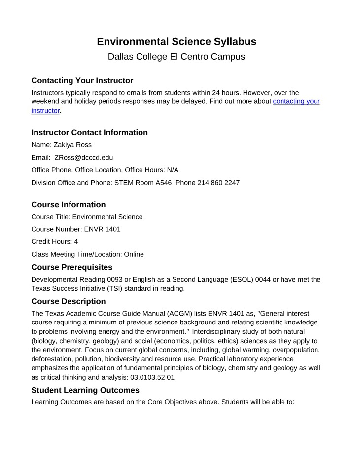 Syllabus - Environmental Science I