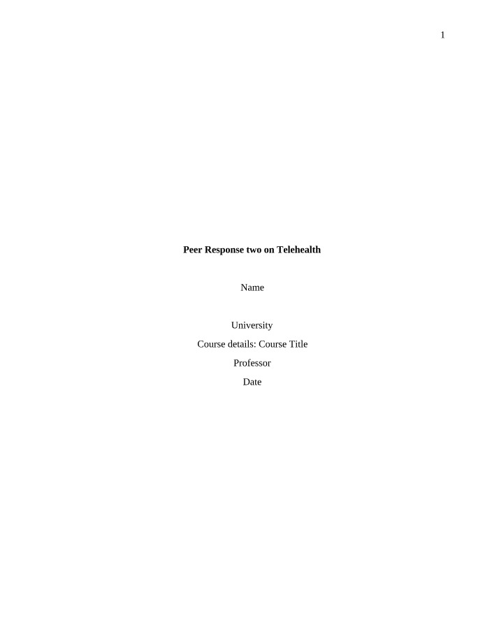 Peer Response Two - Telehealth