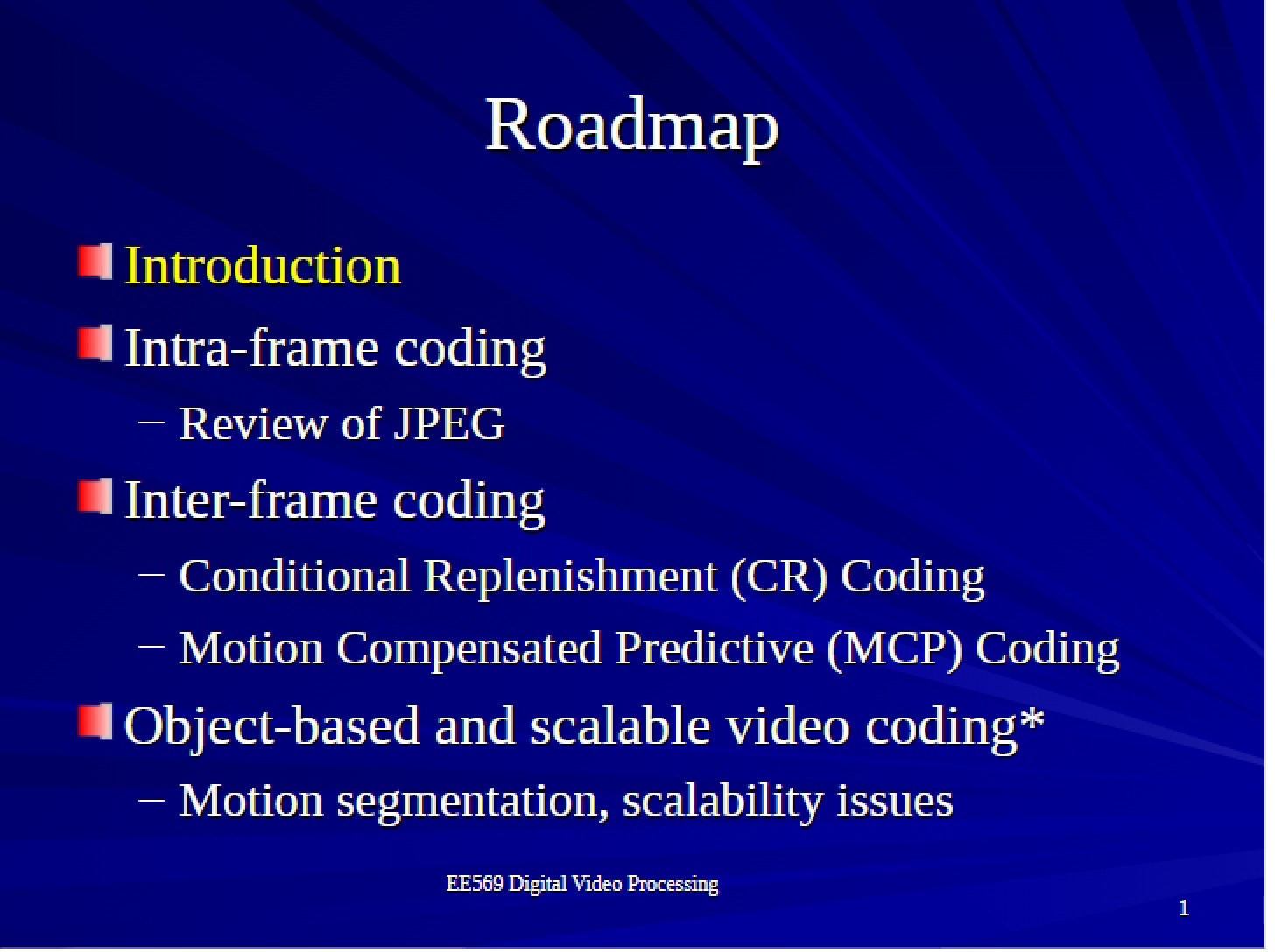 Course Roadmap - Digital Video Processing