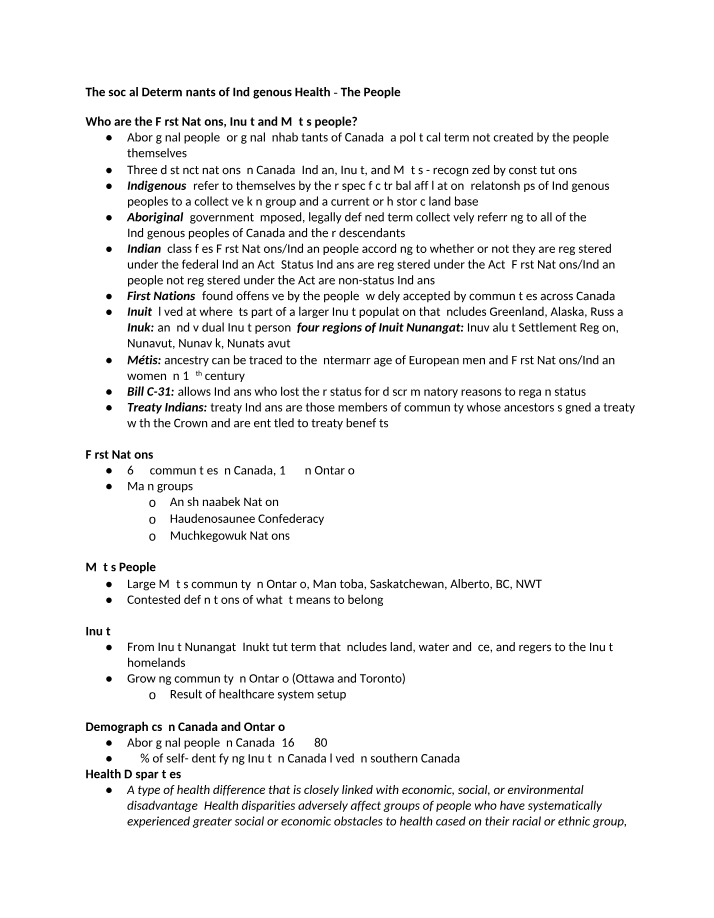 Health Sciences Week 8 Notes