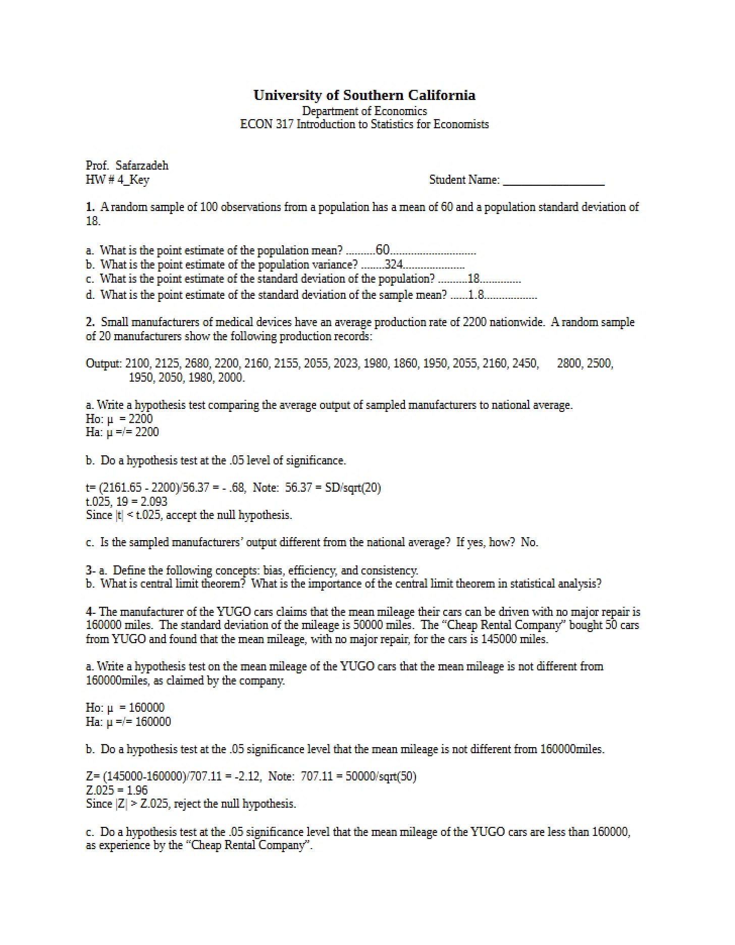 Key for Homework 4 (EC317)