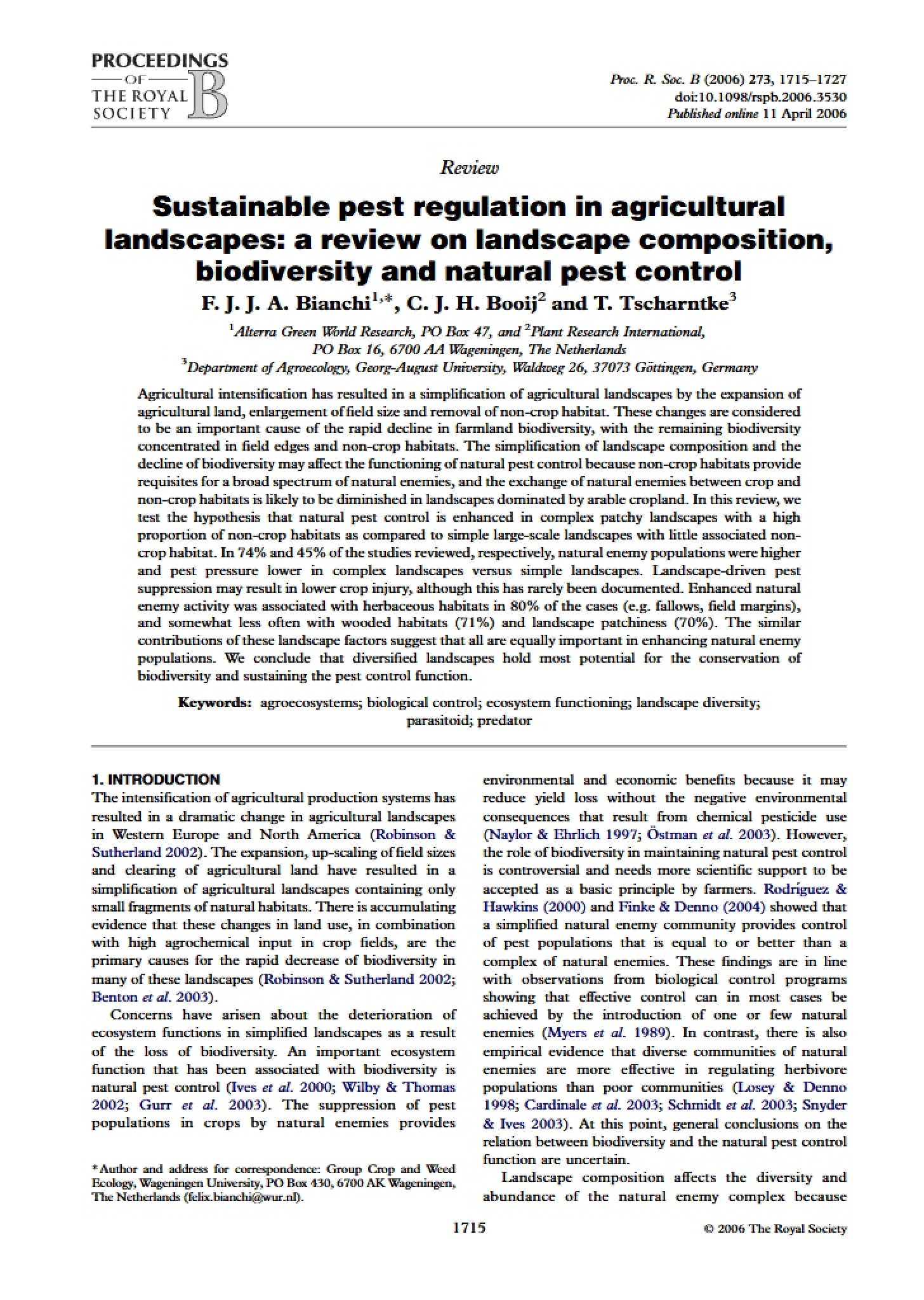 Agricultural Landscapes Sustainable Pest Regulation