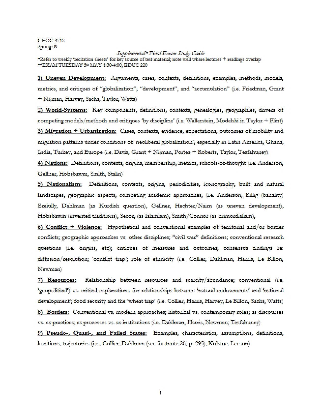 Supplemental Review for the Final Exam
