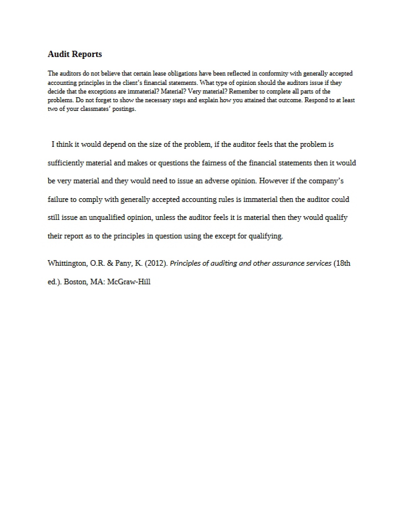 Reports on Audits - 1 Pages