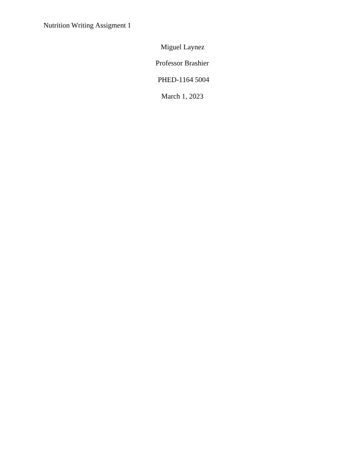 Writing Assignment 1 for Nutrition