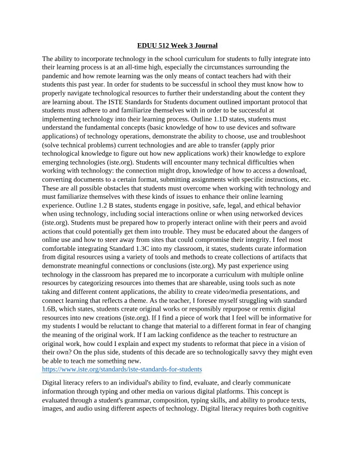 Week 3 Journal for EDUU 512