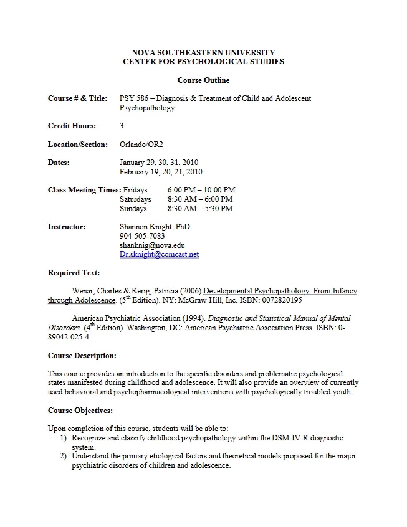 Treatment of Child Psychopathology Syllabus