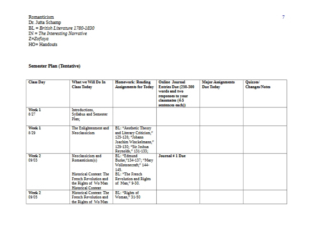 New Plan for Semester