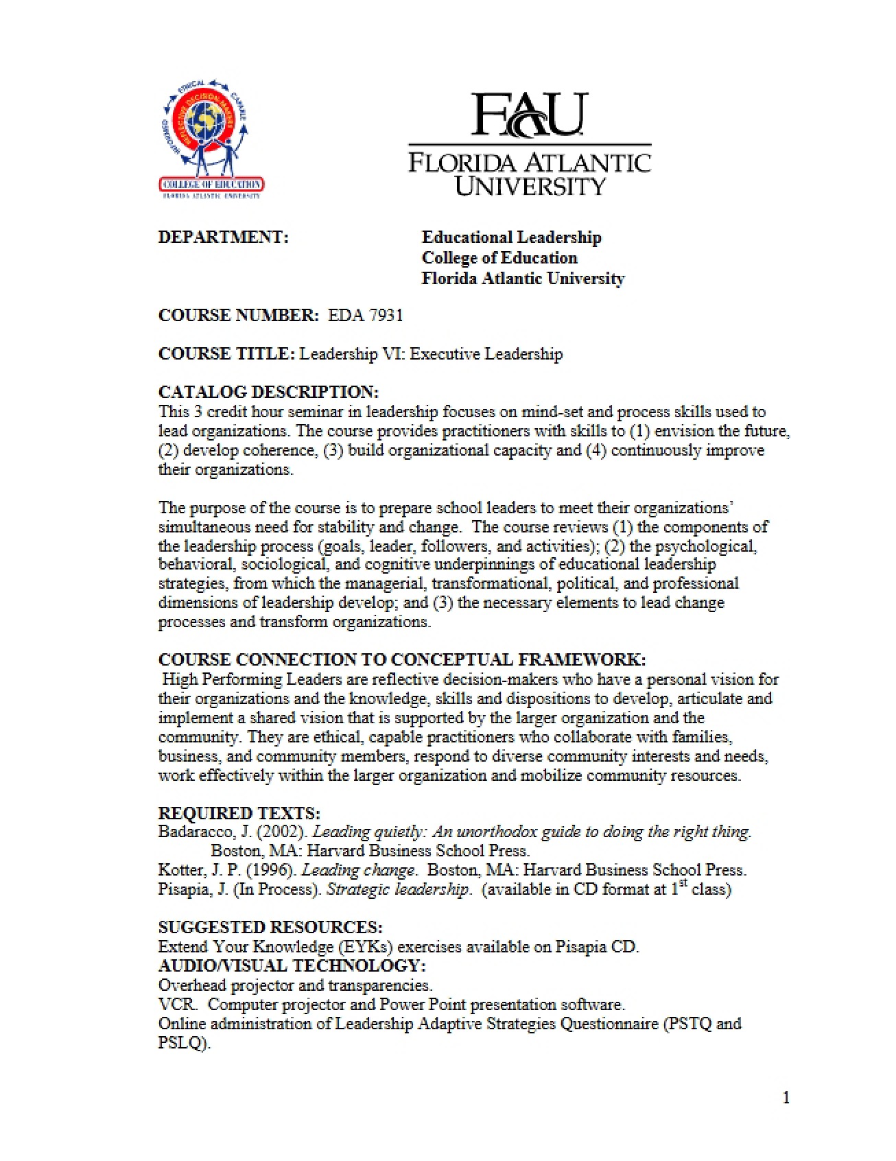 Entrepreneurial Leadership Syllabus