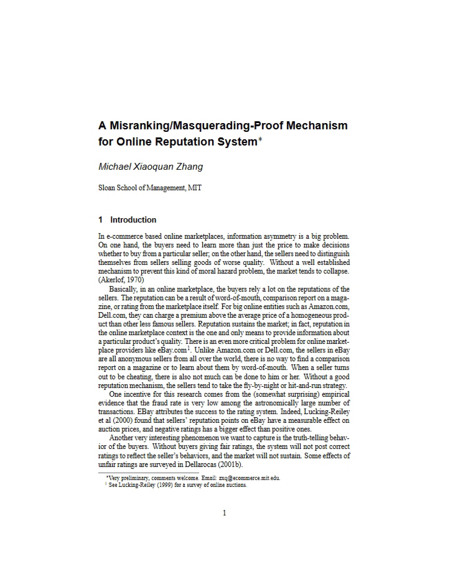 Online Reputation Masquerading-Proof Mechanisms