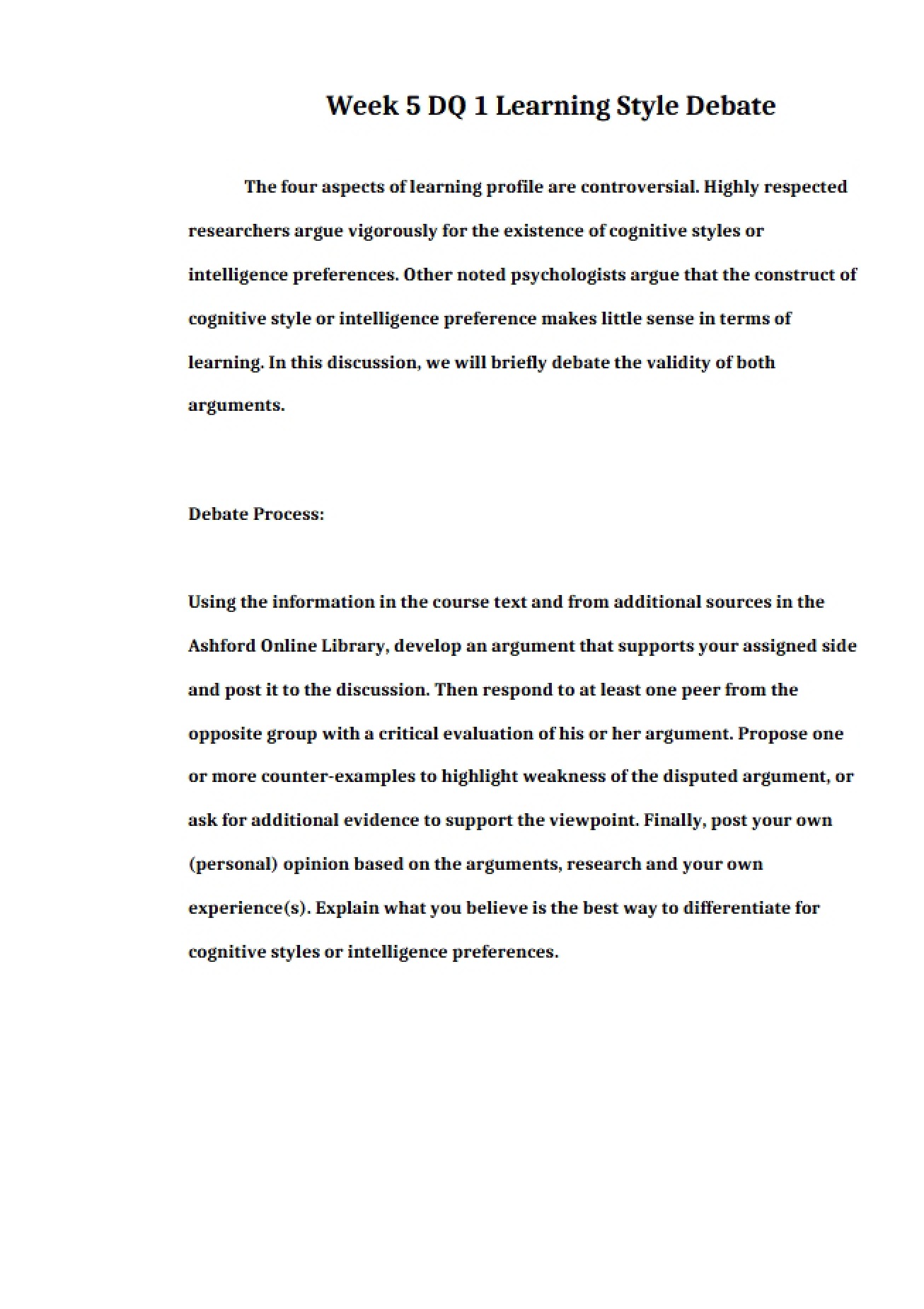 Debating Learning Styles (Week 5 DQ 1)