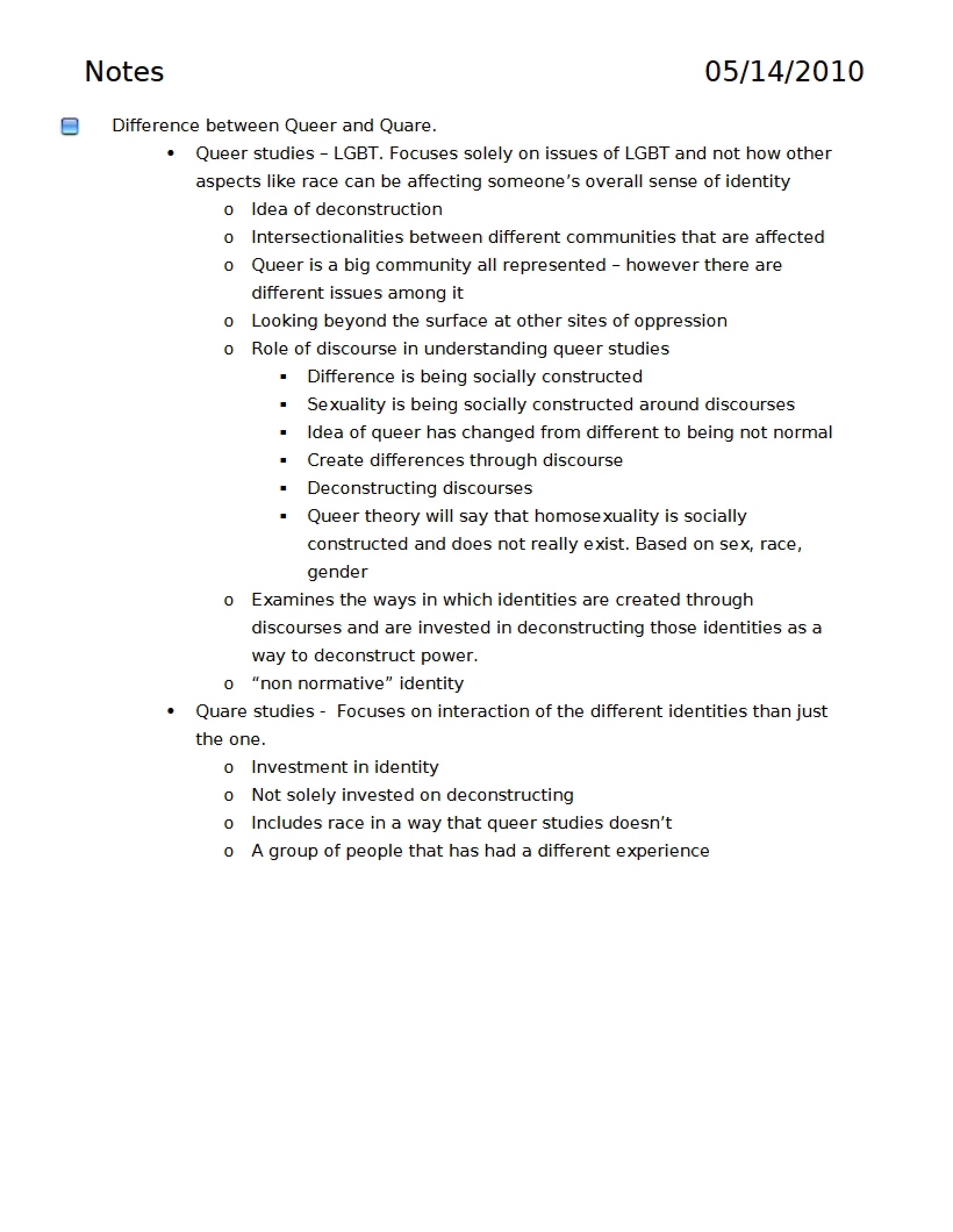 Notes for Course