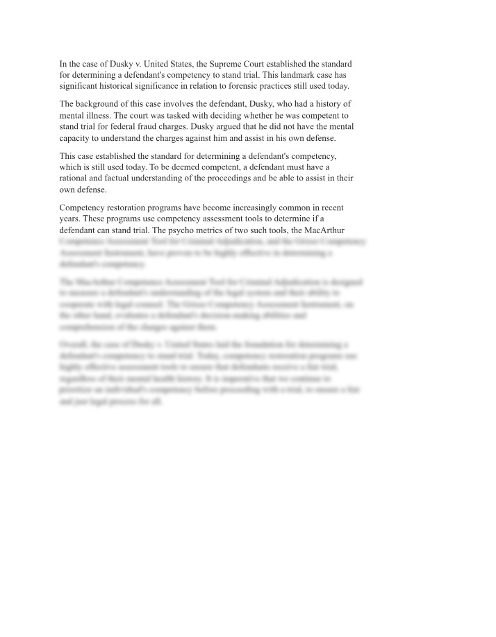 Landmark Case Analysis - Dusky v. United States