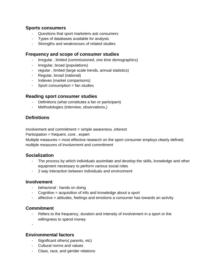 Understanding Sports Consumers - Questions and Databases