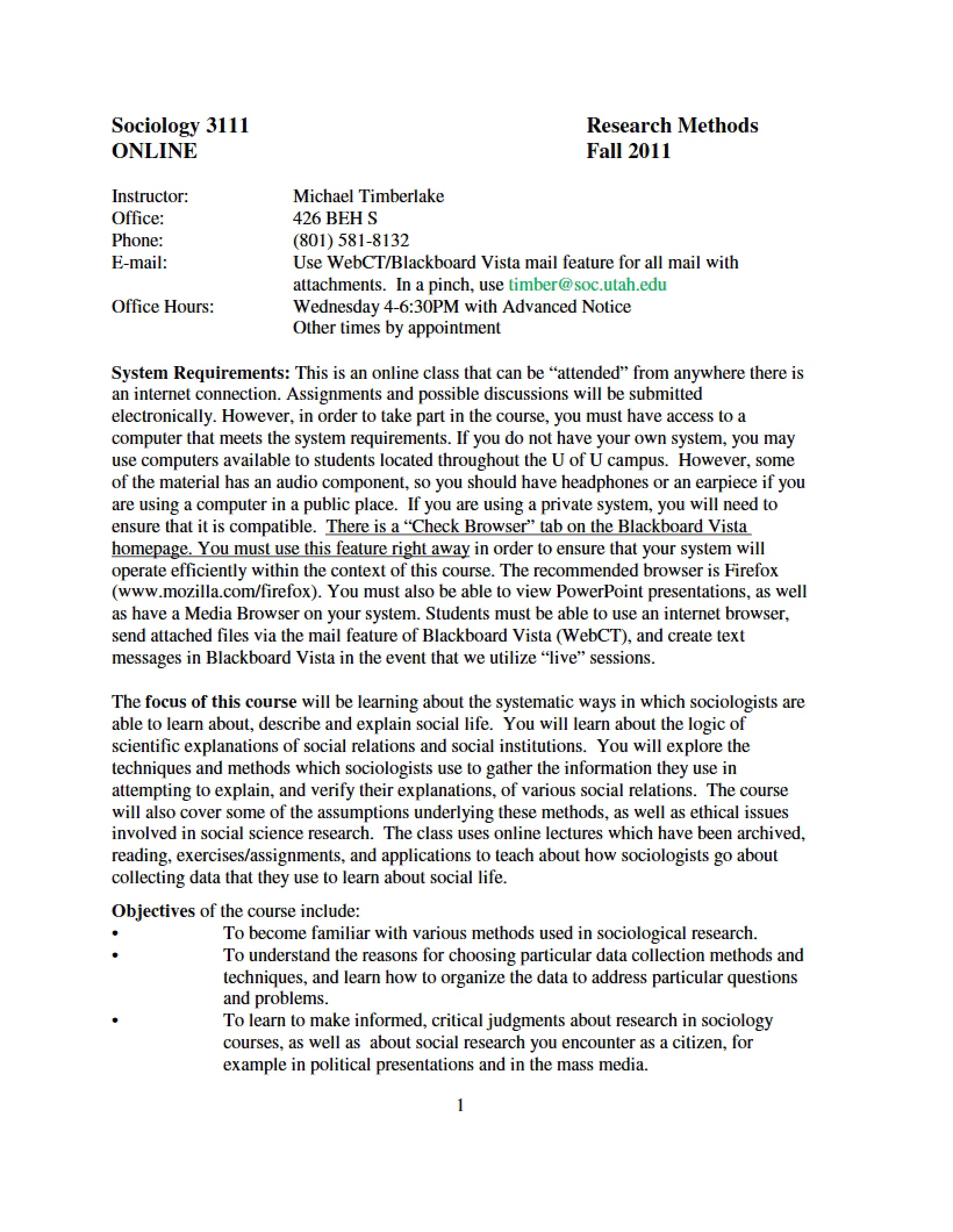 Course Syllabus Research Methods